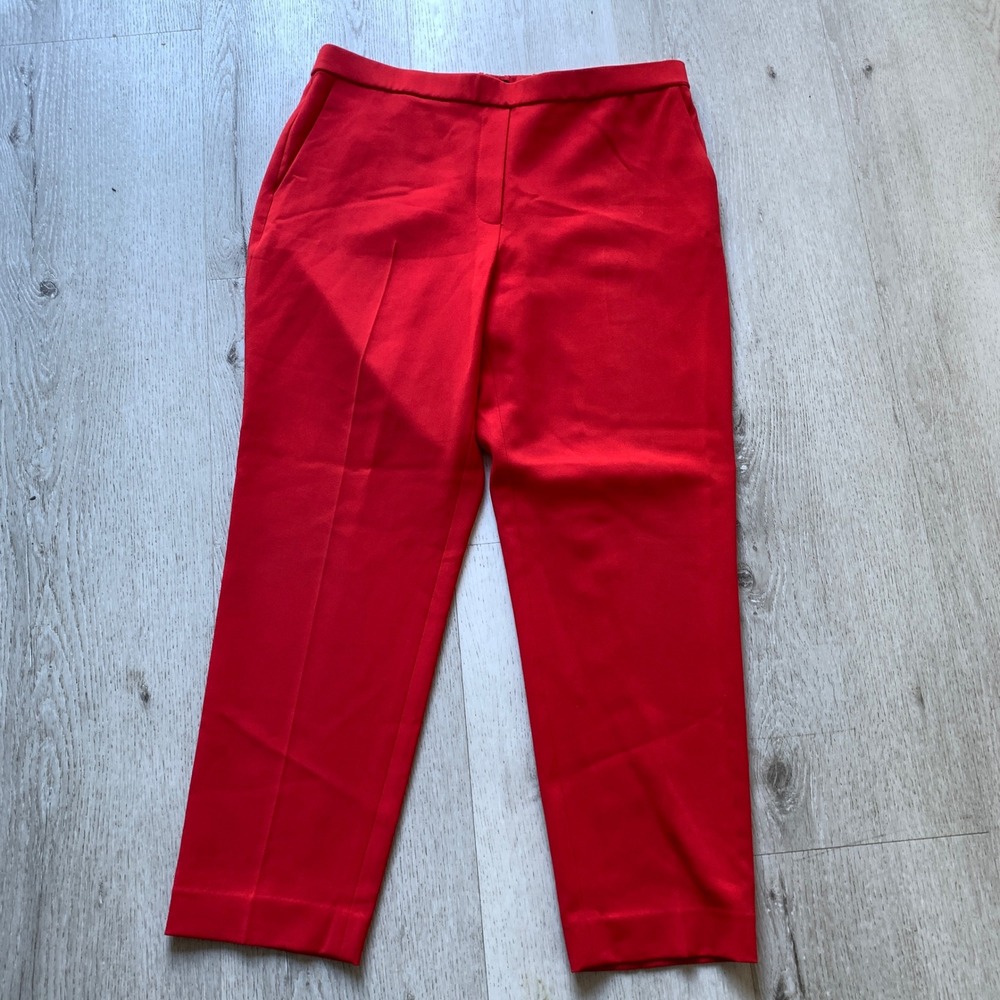 Theory‎ Women's Red High-Waisted Straight Leg Ankle Work Trousers Size 0